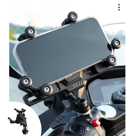 Motorcycle Phone Mount, Anti-Vibration Metal Holder with Battery Case, Navigation Cradle for Car Bike