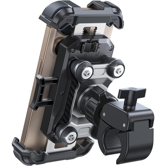 Motorcycle Phone Mount Holder - [Dual Vibration Dampener] 150mph Anti-Shock for [Upgrade Metal Handlebar Clamp] Bicycle Bike 4.7-7" Cell Phones