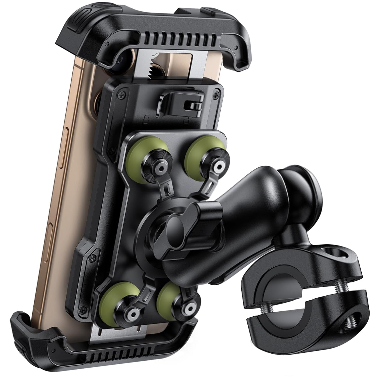 Motorcycle Phone Mount Holder - [Dual Vibration Dampener] [Metal Adjustment Arm] Motorcycle Cell Phone Holder, Bike Handlebar Phone Mount, Gifts for iPhone 16 15 14 Pro Max, 4.7-6.7" Phones