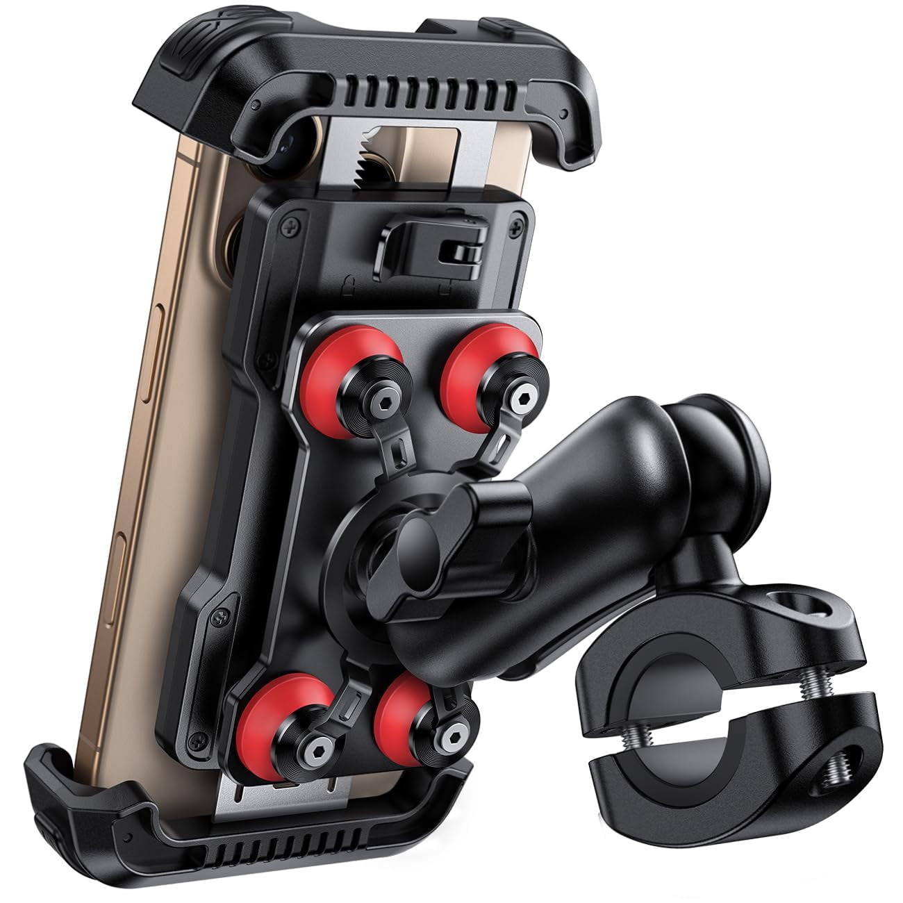 Motorcycle Phone Mount Holder - [Dual Vibration Dampener] [Metal Adjustment Arm] Motorcycle Cell Phone Holder, Bike Handlebar Phone Mount, Gifts for iPhone 16 15 14 Pro Max, 4.7-6.7" Phones