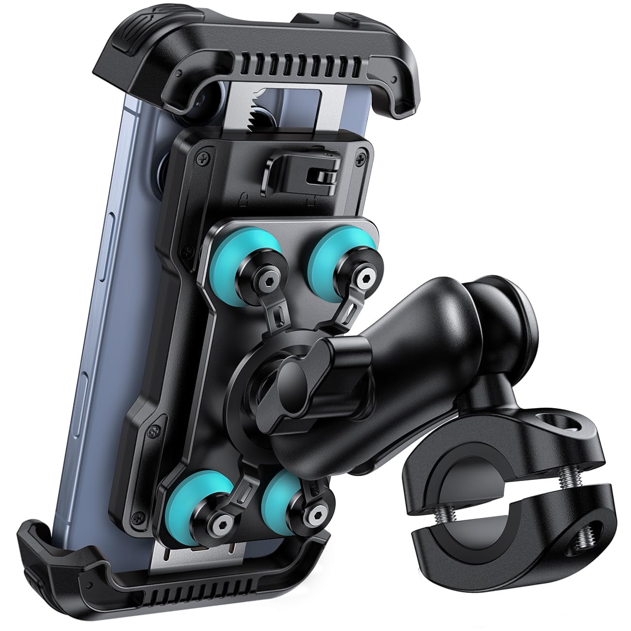 Motorcycle Phone Mount Holder - [Dual Vibration Dampener] [Metal Adjustment Arm] Motorcycle Cell Phone Holder, Bike Handlebar Phone Mount, Gifts for iPhone 16 15 14 Pro Max, 4.7-6.7" Phones