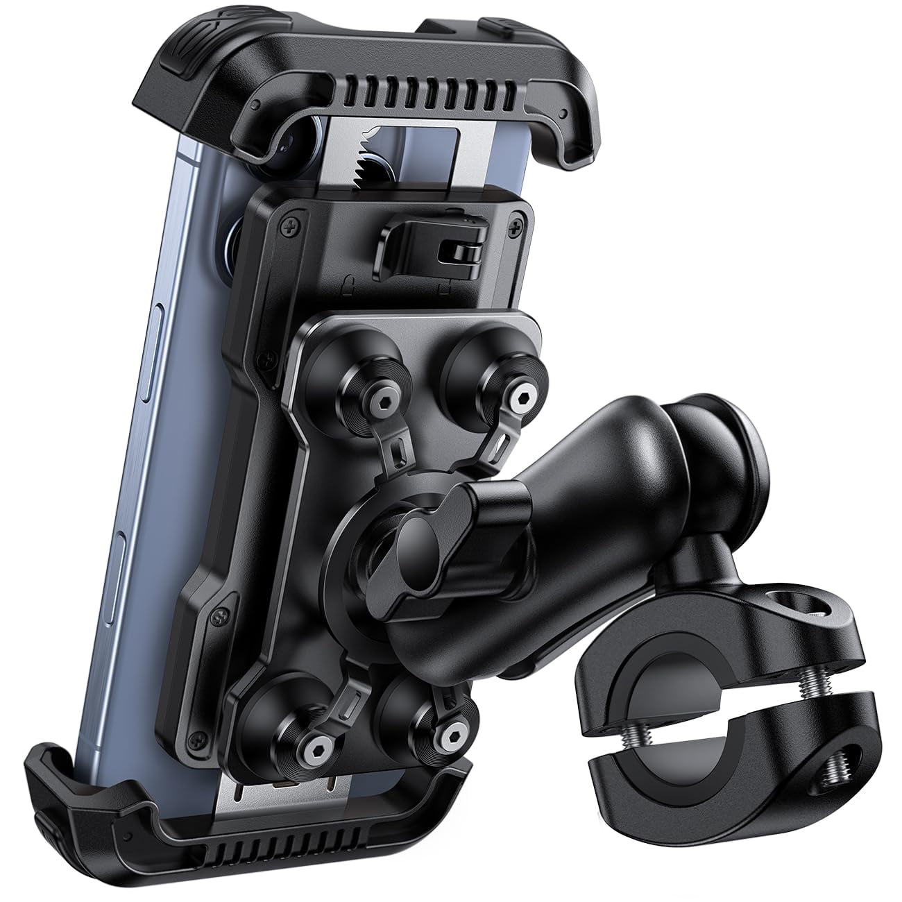 Motorcycle Phone Mount Holder - [Dual Vibration Dampener] [Metal Adjustment Arm] Motorcycle Cell Phone Holder, Bike Handlebar Phone Mount, Gifts for iPhone 16 15 14 Pro Max, 4.7-6.7" Phones