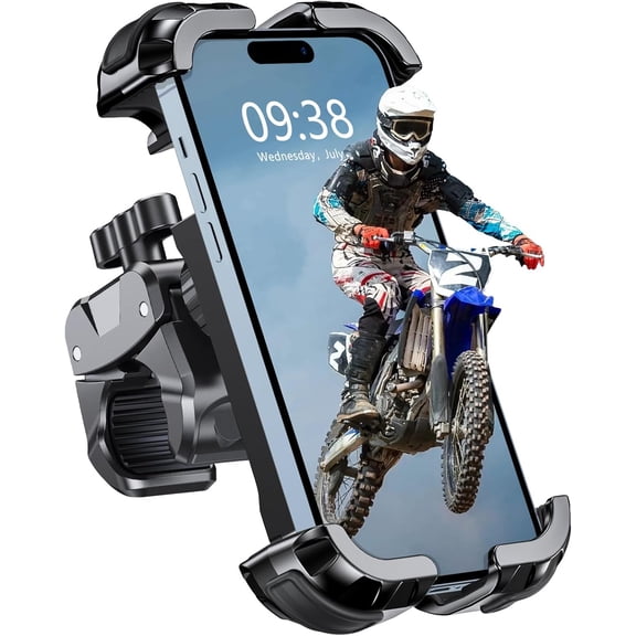 Motorcycle Phone Mount [Secure Grip][Anti-Drop], Upgrade Bike Holder [1s Stable Lock], 360 Rotatable for Mountain Bike/ATV/Scooter, Fits iPhone/ 4.7-6.7"