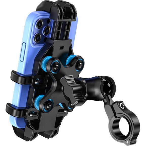 Motorcycle Phone Mount with Vibration Dampener Anti-Shake Handlebar Smartphone Holder Aluminum Alloy Clamp One-Handed Operation Universal Fit for 5.4 to 7.2 Inch Phones