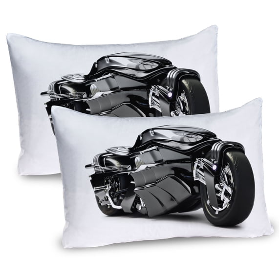 Motorcycle Pillow Sham Set of 2, Futuristic Custom Motorcycle Image High Technology Unique Modern Lifestyle Graphic, Quality Microfiber Bedding Item for All Seasons, 26" x 20", Black, by Ambesonne