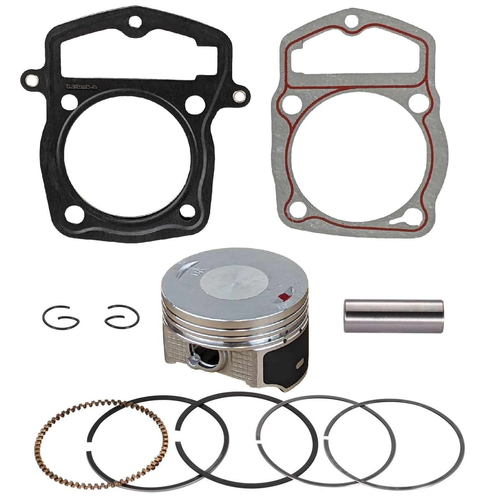 Motorcycle Piston Rings & Gaskets Set with Wrist Pin, Clips - Compatible for Jonway GTX 250 EFI Manual 6 Speed Motorcycle