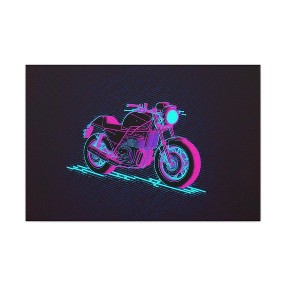 Motorcycle Pixel Man Cave Video Game Synthwave Neon Wall Decor Unframed Paper Print