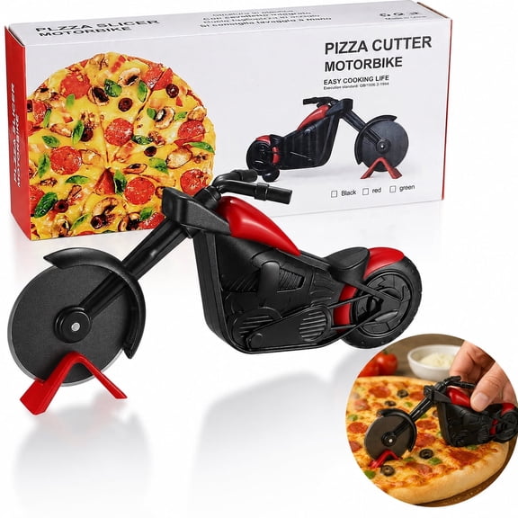Motorcycle Pizza Cutter, Stainless Steel Dual Wheel Non-Stick Novelty Pizza Slicer Kitchen Accessory