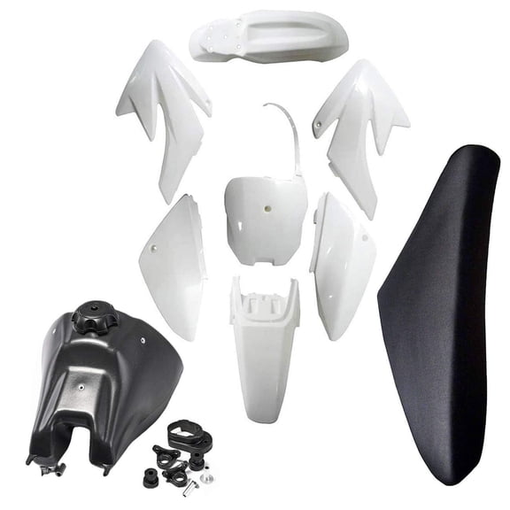 Motorcycle Plastic Fender Fairing Kit Full Body Cover + Tall Seat + Gas Fuel Tank for CRF70 CRF70F CRF 70 Motocross Dirt Pit Bike Trail Bike 70cc 110cc 125cc 140cc 150cc 160cc (White)