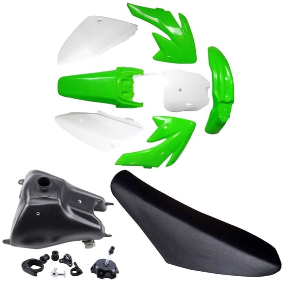 Motorcycle Plastic Fender Fairing Kit Full Body Cover + Tall Seat + Gas Fuel Tank for CRF70 CRF70F CRF 70 Motocross Dirt Pit Bike Trail Bike 70cc 110cc 125cc 140cc 150cc 160cc (Green/White)