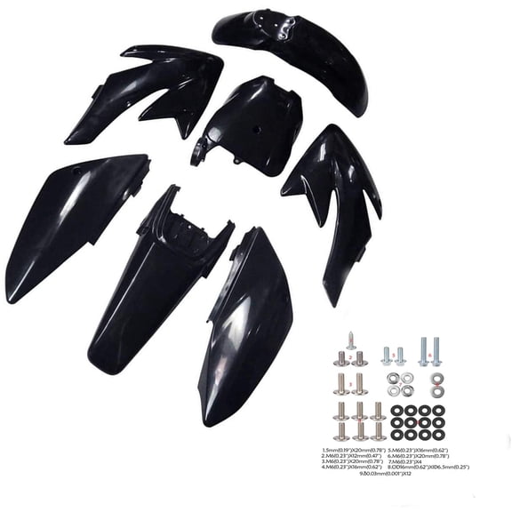 Motorcycle Plastics Fender Fairing Kit + Mounting Screws for CRF70F CRF 70 Dirt Pit Bike Taotao DB17 125cc 140cc 150cc 160cc 200cc 70cc 110cc Thumpstar Atomik (Black Plastics)