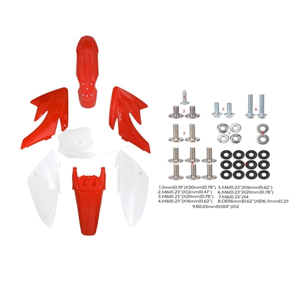 Motorcycle Plastics Fender Fairing Kit + Mounting Screws for CRF70F CRF 70 Dirt Pit Bike Taotao DB17 125cc 140cc 150cc 160cc 200cc 70cc 110cc Thumpstar Atomik (Red and White Platics)