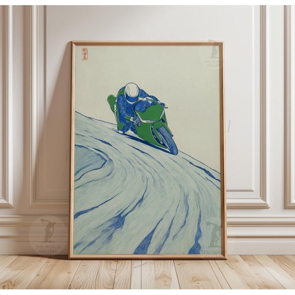 Motorcycle Racing Poster Sport Bike Cornering Art Minimal Line Art, Unframed Poster