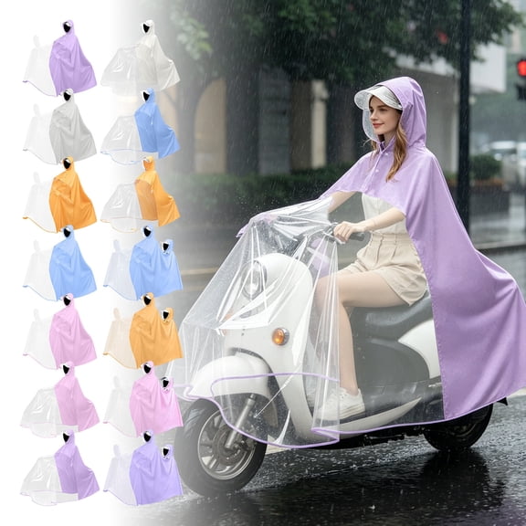 Motorcycle Rain Gear, Eva Material, Rain Poncho for Adults, Transparent Rain Poncho, Thickened Oversized Full-Body Heavy Rainproof Parent-Child Shared Rain Poncho with Clear