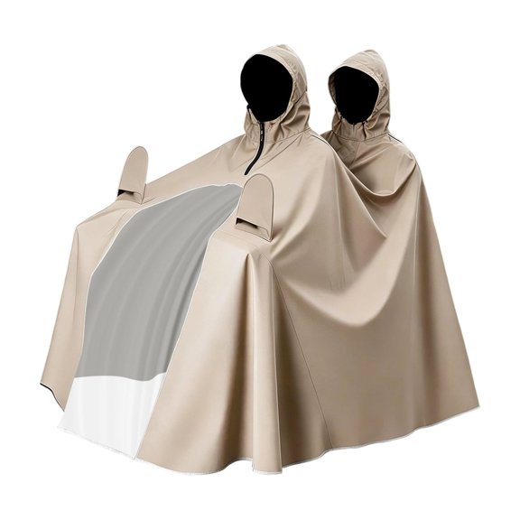 Motorcycle Rain Gear Full Coverage Dual Rider Waterproof Rain Poncho for Personal Transporter and Electric Motorcycle Riders Khaki