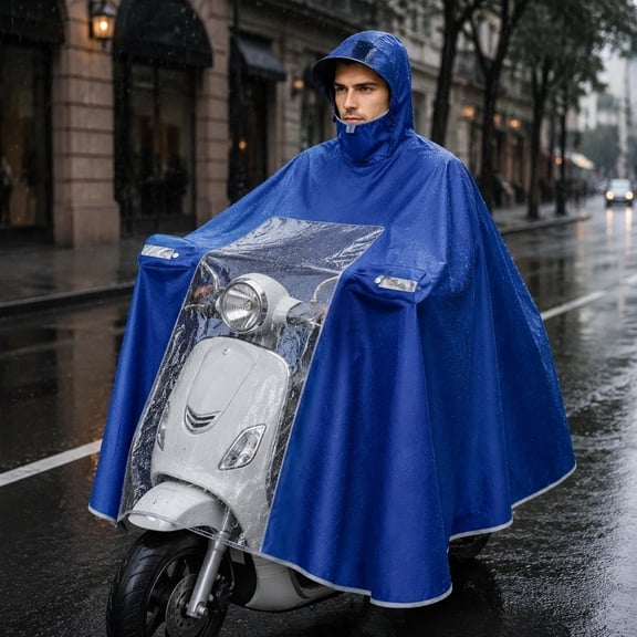 Motorcycle Rain Gear for Men and Women, 85X43 Inch Blue Waterproof Rain Poncho, Full Body Rain Protection for Adult Personal Transporter, Commuting Cycling Rain Gear, 1 Pack