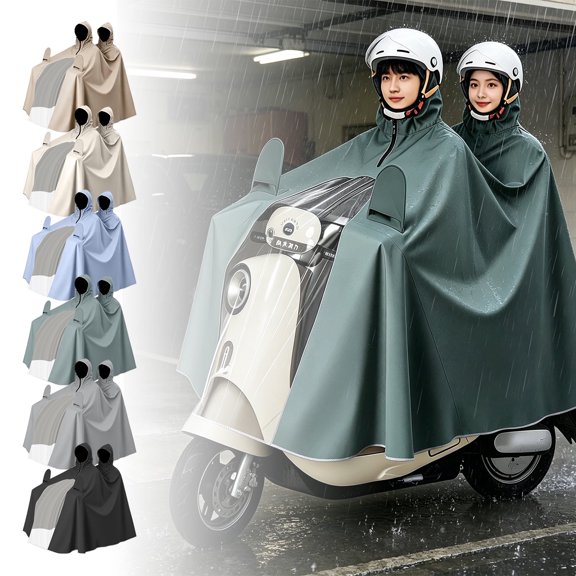 Motorcycle Rain Gear, Two Rider Rain Poncho, Full Coverage Rain Poncho, Heavy Duty Waterproof Gray Double Riding Raincoat, Oversized 95X54X53 Inch Extra Long Thickened Full Body