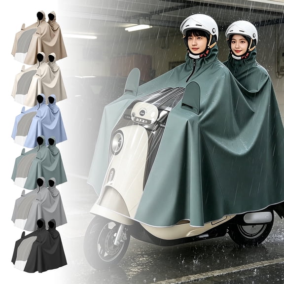 Motorcycle Rain Gear, Two Rider Rain Poncho, Full Coverage Rain Poncho, Heavy Duty Waterproof, Light Blue Oversized 95X54X53 Inch Long Moped Rain Poncho for Two Adults, Made for