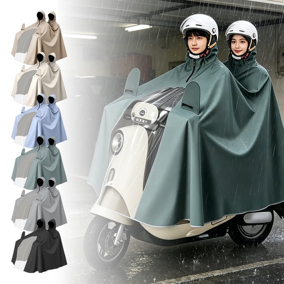 Motorcycle Rain Gear, Two Rider Rain Poncho, Full Coverage Rain Poncho, Heavy Duty Waterproof, Light Blue Oversized 95X54X53 Inch Long Moped Rain Poncho for Two Adults, Made for
