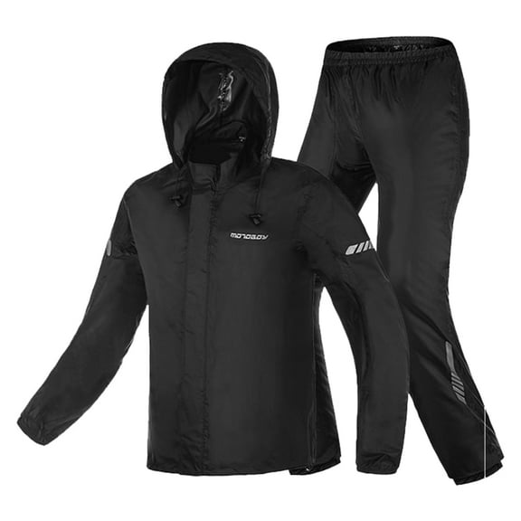 Motorcycle Rain Suit,Waterproof Hi Vision Reflective Bicycle Rain Coat with Adjustable Hood (Black, Large)