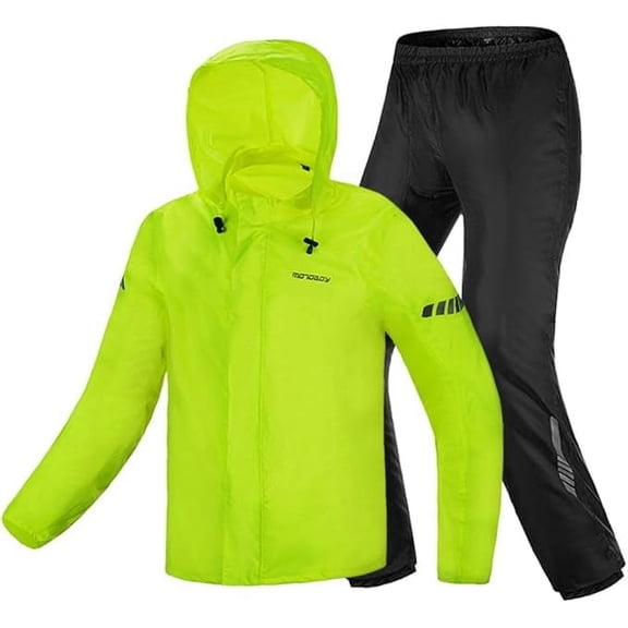 Motorcycle Rain Suit,Waterproof Hi Vision Reflective Bicycle Rain Coat with Adjustable Hood (Fluo, Large)