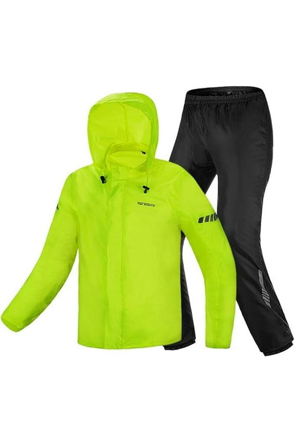 Motorcycle Rain Suit,Waterproof Hi Vision Reflective Bicycle Rain Coat with Adjustable Hood (Fluo, X-Large)