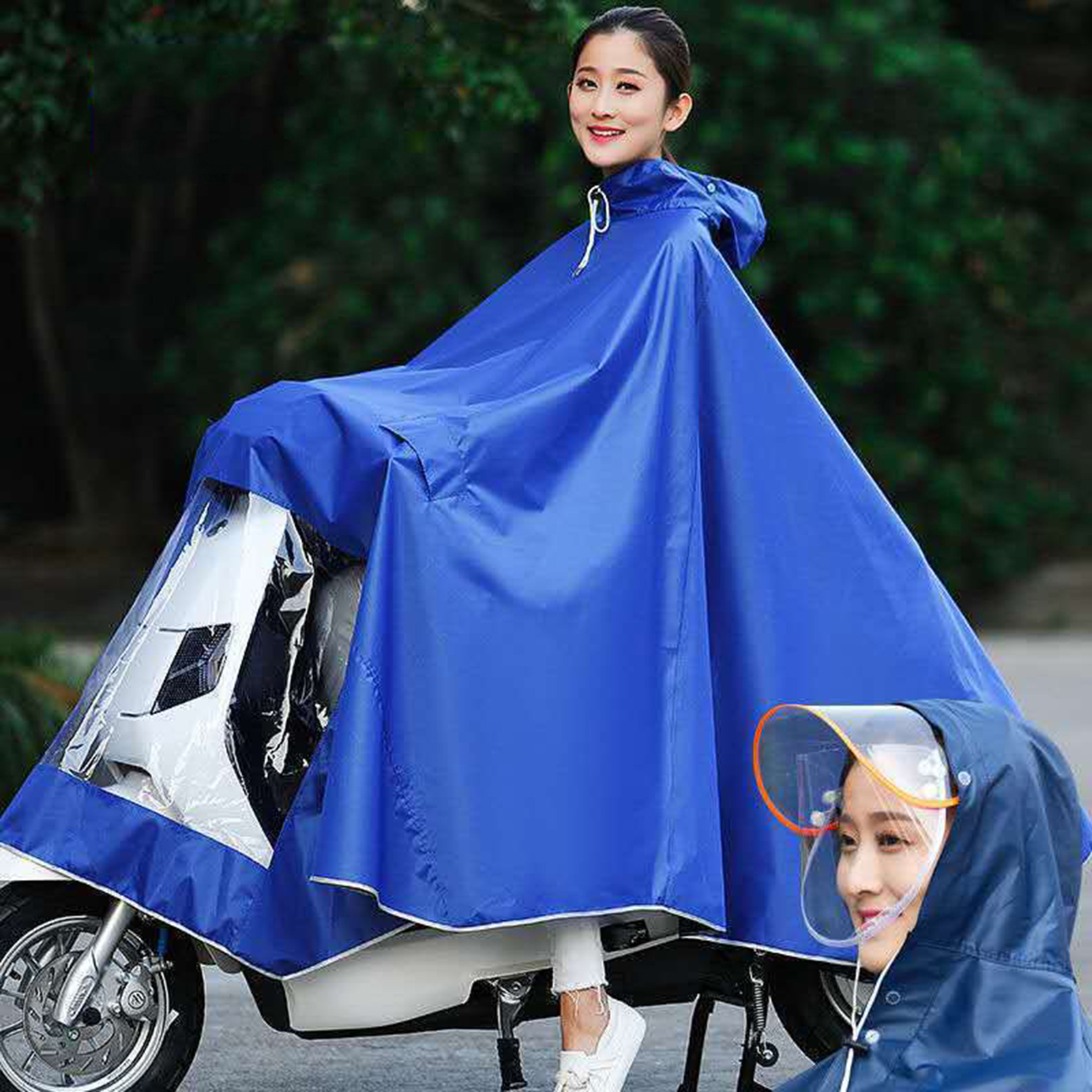 Motorcycle Raincoat Cycling Rain Poncho Waterproof Scooter Rain Capes for Men WomenOxford Without Retroreflector Blue 3XL Thicken