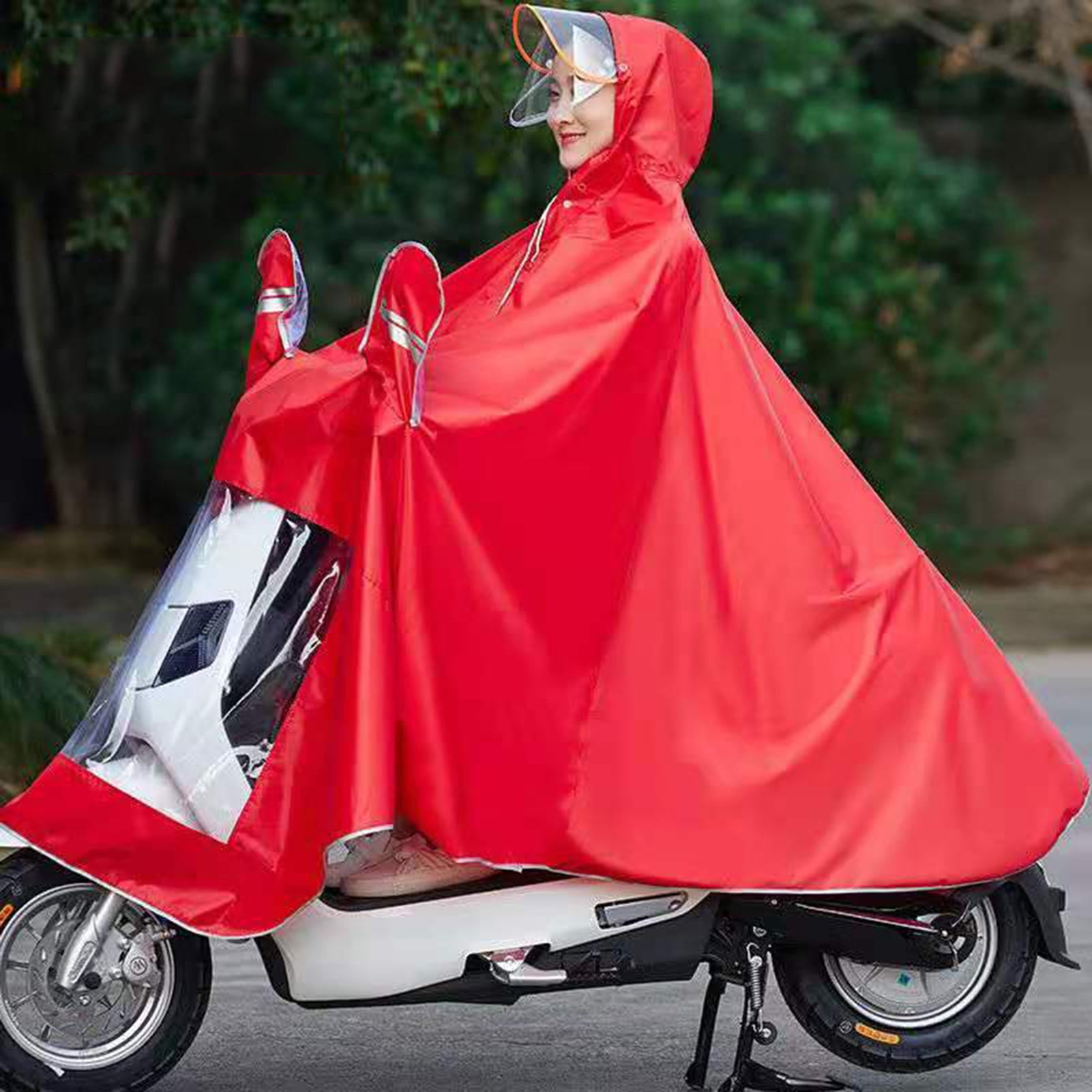 Motorcycle Raincoat Cycling Rain Poncho Waterproof Scooter Rain Capes for Men WomenOxford with Retroreflector Bright Red 4XL Thicken