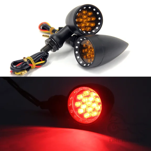 Motorcycle Rear Bullet LED Turn Signal Light Tail Light SMD Blinker Indicator Universal for H-onda Y-amaha S-uzuki K-awasaki H-arley Chopper Bobber Dyna 24 LEDs Amber Red 2PCS
