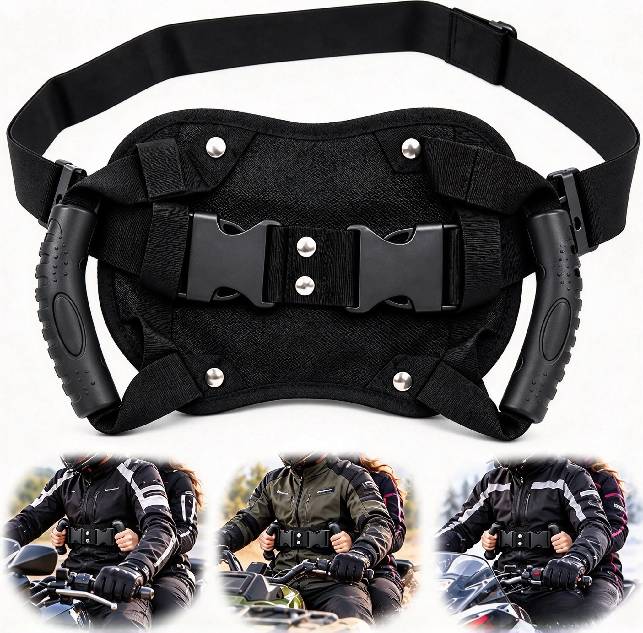Motorcycle Rear Seat Passenger Grab Handle Belt, Adjustable Waist Grip ...