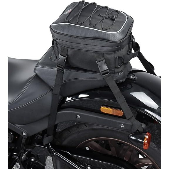 Motorcycle Rear Seat Tail Bag w/ Waterproof Rain Cover 7-14L Expandable Motorbike Helmet Bag Luggage Storage Backpack