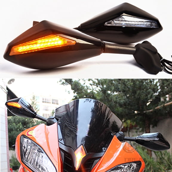 Motorcycle Rear View Mirrors 1Pair Motorcycle Handlebar Mount Rearview Mirror With LED Turn Signal Lights for YA&MAHA YZF R1 R6 2000-2008 YZF R6S 2006-200