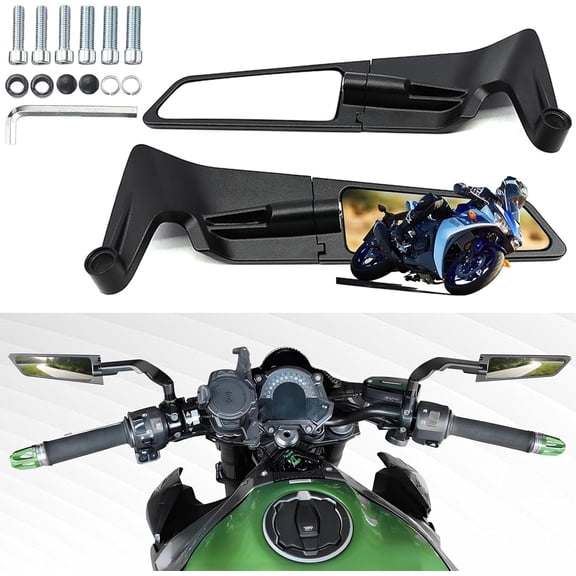 Motorcycle Rear View Mirrors, Adjustable 360 Rotating Stealth Wind Wing Side Mirrors Compatible with Kawasaki Z400 Z650 Z900 Z1000 Duke 125 200 250 390 690 790 1290 etc (White)