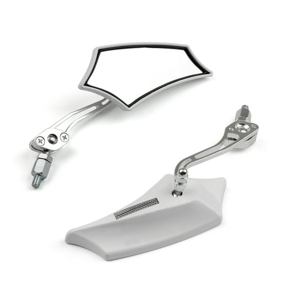 Motorcycle Rear View Mirrors White For Chopper Cruiser Street Dirt Bike 8mm-10mm