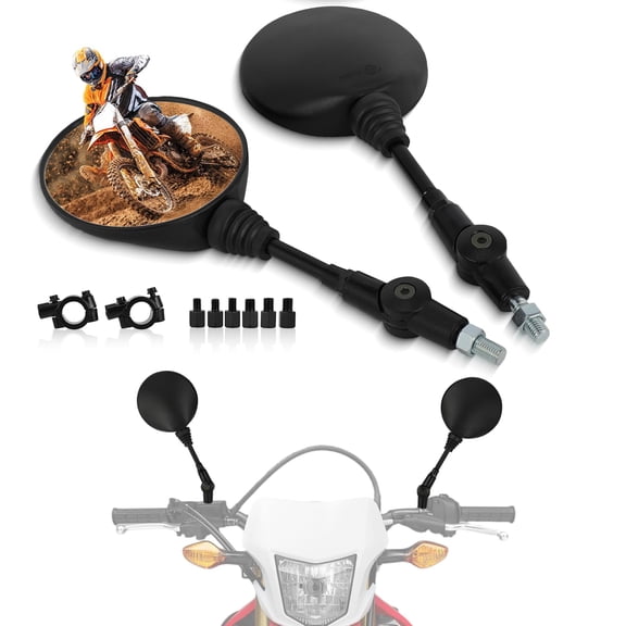 Motorcycle Rear View Side Mirrors Round Foldable Mirror 10mm Bolt 7/8" Handlebar Mount Universal for Adventure Street Dirt Bike Motorbike ATV UTV Scooter Moped Snowmobile Quad Black