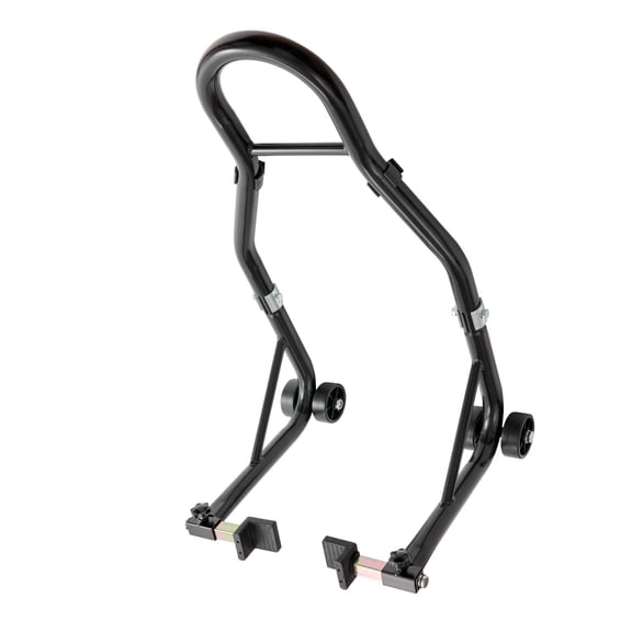 Motorcycle Rear Wheel Stand with U+L Fork Spools and Lift Jack, 850 lb Load Capacity, Black Finish, for Sport and Cruiser Bikes