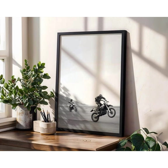 Motorcycle Rider Digital Print, Black & White Dirt Bike Photography, Vintage Racing Wall Art, Retro Adventure Decor, Speed Aesthetic Poster 8x12 UNFRAMED