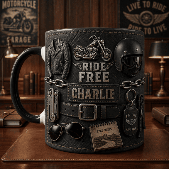 Motorcycle Rider Mug 3D Effect Custom Name Biker Coffee Cup Gift