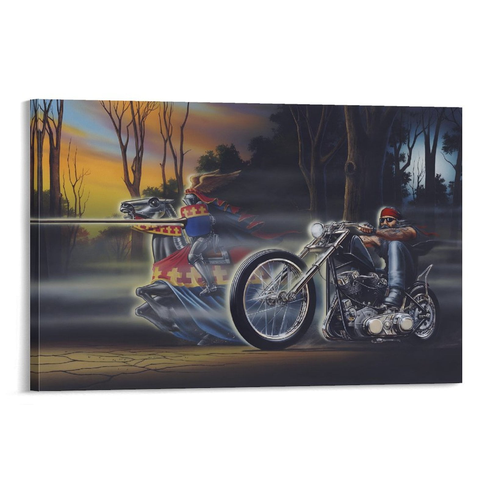 Motorcycle Rider Poster David Mann Dark Knight Canvas Wall Art Poster ...