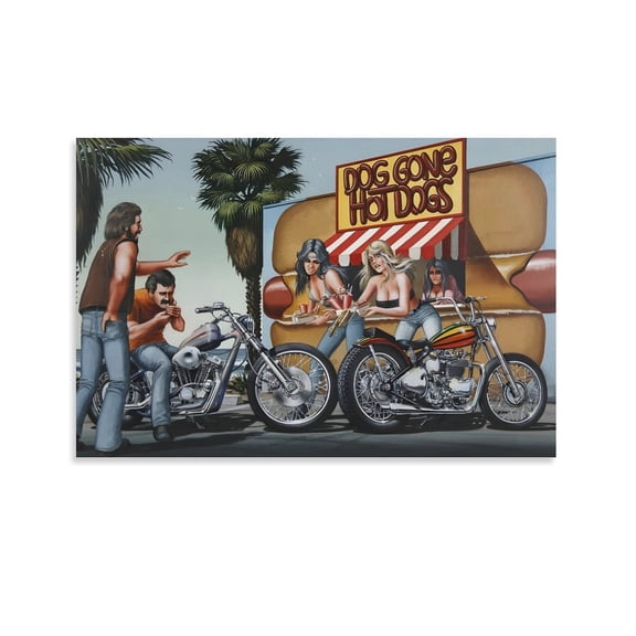 Motorcycle Rider Poster David Mann Dog Gone Hot Dogs Canvas Wall Art Prints Poster Gifts Photo Picture Painting Posters Room Decor Home Decorative 16x24inch(40x60cm)