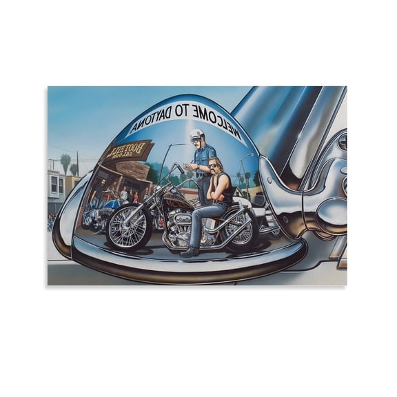 Motorcycle Rider Poster David Mann Reflection of Daytona Poster Cool Artworks Painting Wall Art Canvas Prints Hanging Picture Home Decor Posters Gift 16x24inch(40x60cm)