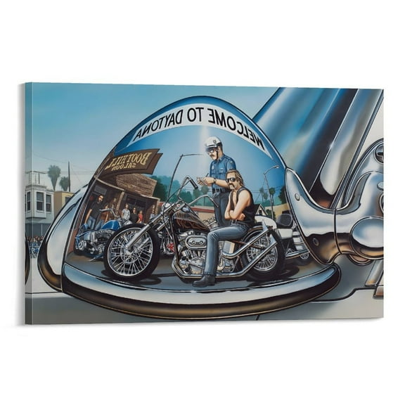 Motorcycle Rider Poster David Mann Reflection of Daytona Wall Art Poster Gifts Bedroom Prints Home Decor Hanging Picture Canvas Painting Posters 16x24inch(40x60cm)