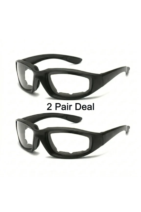 Motorcycle Riding Biker Glasses Padded Foam Wind Resistant Clear Sunglasses 2pair blackwith clear lens