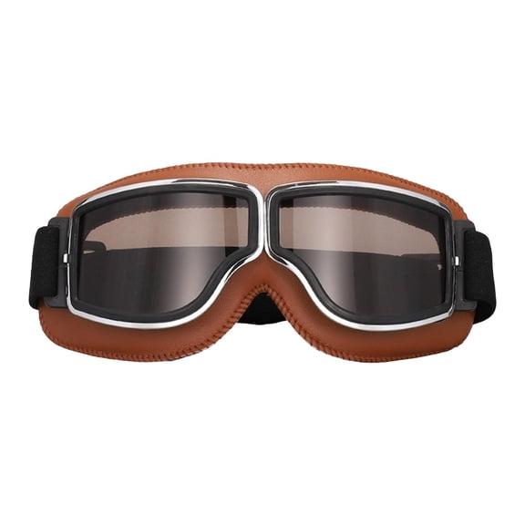 Motorcycle Riding Goggles Vintage Soft PU Frame, Windproof Dustproof UV Protection Anti-Scratch Scooter Ski Eyewear for Men Women Adult Pilot Aviator Style