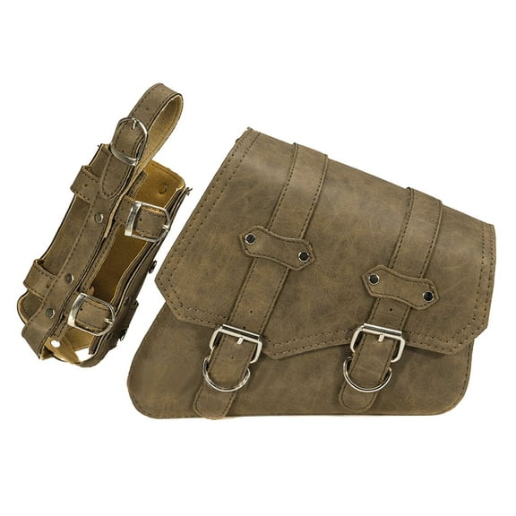 Motorcycle Saddle Bag with Drink Bottle Holder PU Leather Waterproof Solo Swing Arm Bag Motorbike Luggage Bag Right Side Bag Brown