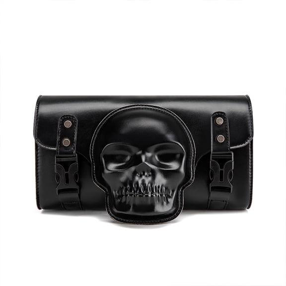 Motorcycle Saddlebag Vintage Tool Bag Skull Pattern PU Storage Bag Front Fork Handlebar Bag Tool Bag