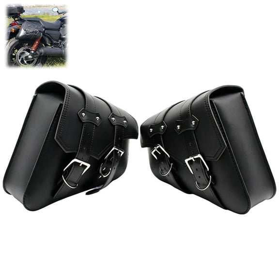 Motorcycle Saddlebags for Cruiser, Waterproof PU Leather Motorcycle Side Bags Set, Heavy Duty Tool Panniers with Metal Buckles, Universal Fit Side Bag Storage for Riding Travel