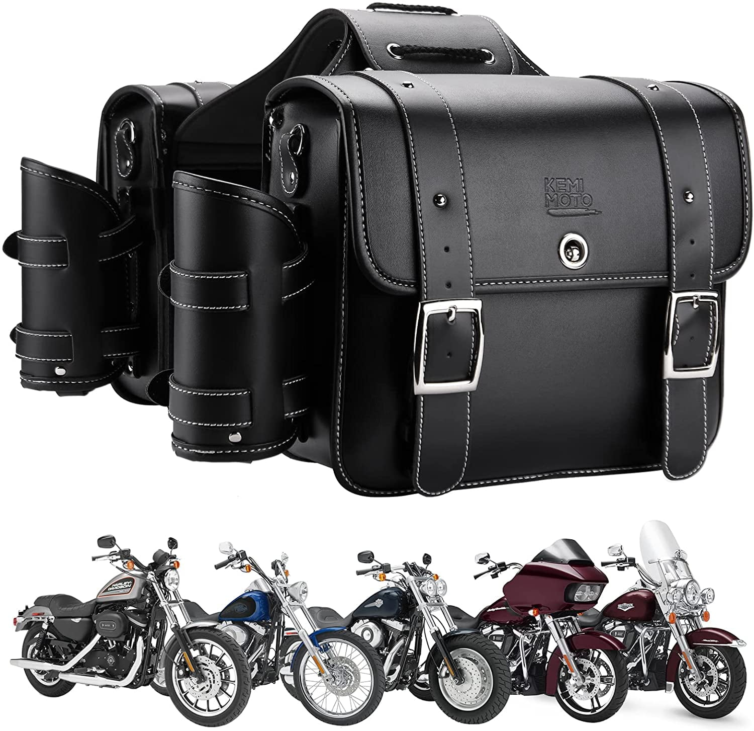 Motorcycle Saddlebags Saddle bags 20L Faux Leather Side Luggage Bags with cup holder for Sportster Softail Dyna Rebel Shadow