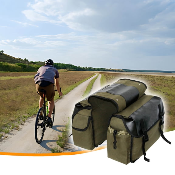 Motorcycle Saddlebags, Universal Bicycle Pannier Bags with Side Pockets, Durable Canvas and Leather Luggage for Rear Rack, Water-Resistant Storage for Commuting and Road Trips