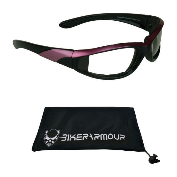 Motorcycle Safety Glasses Padded for Men and Women. Wrap around Wind and Dust Resistant Frame.